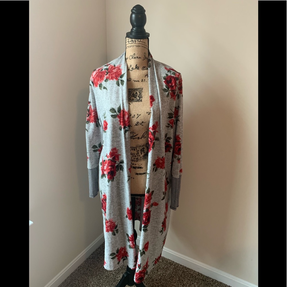 Floral print long cardigan
